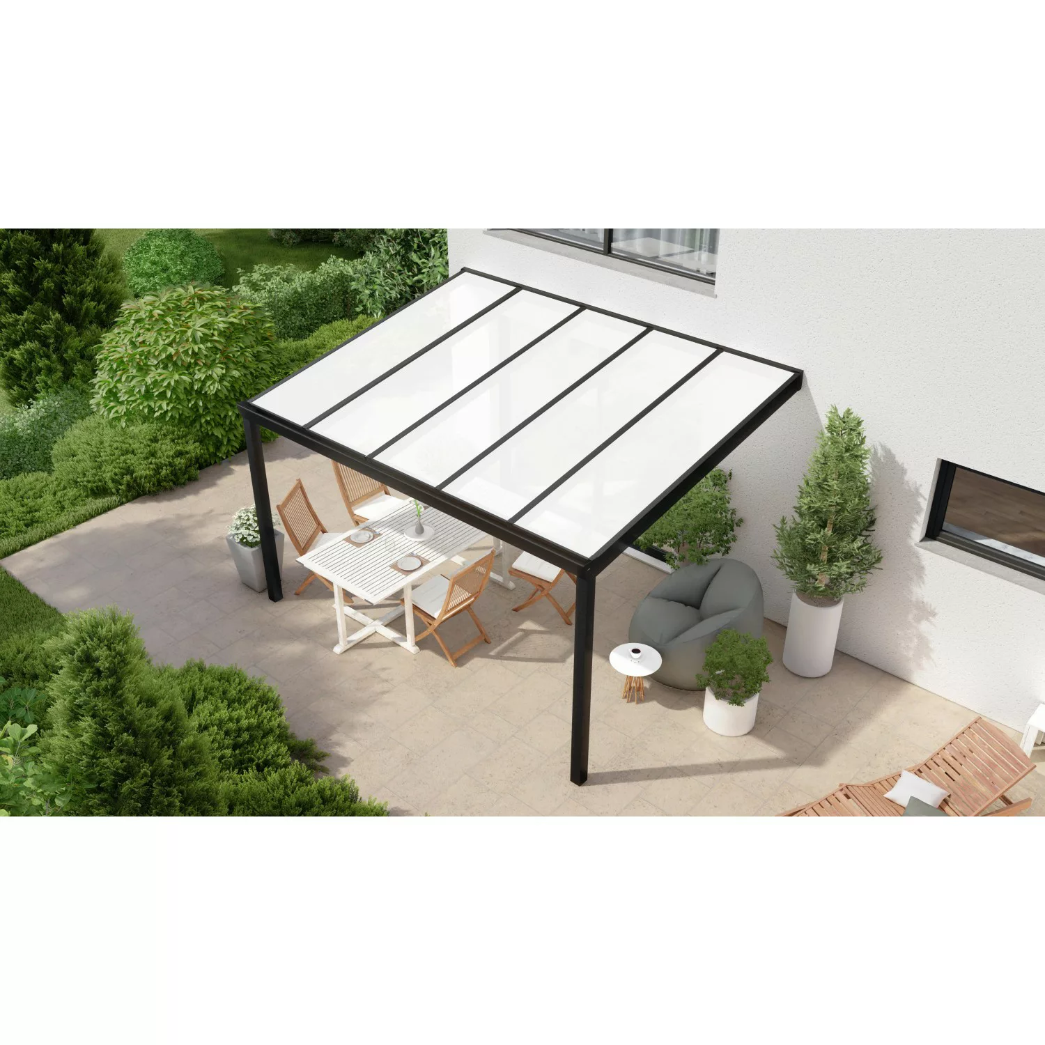 Terrassenüberdachung Professional 400 cm x 300 cm Schwarz Struktur PC Opal günstig online kaufen