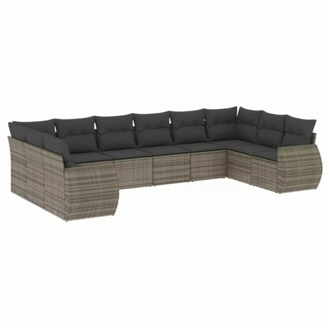 vidaXL Sofaelement 10-tlg. Garten-Sofagarnitur mit Kissen Grau Poly Rattan günstig online kaufen