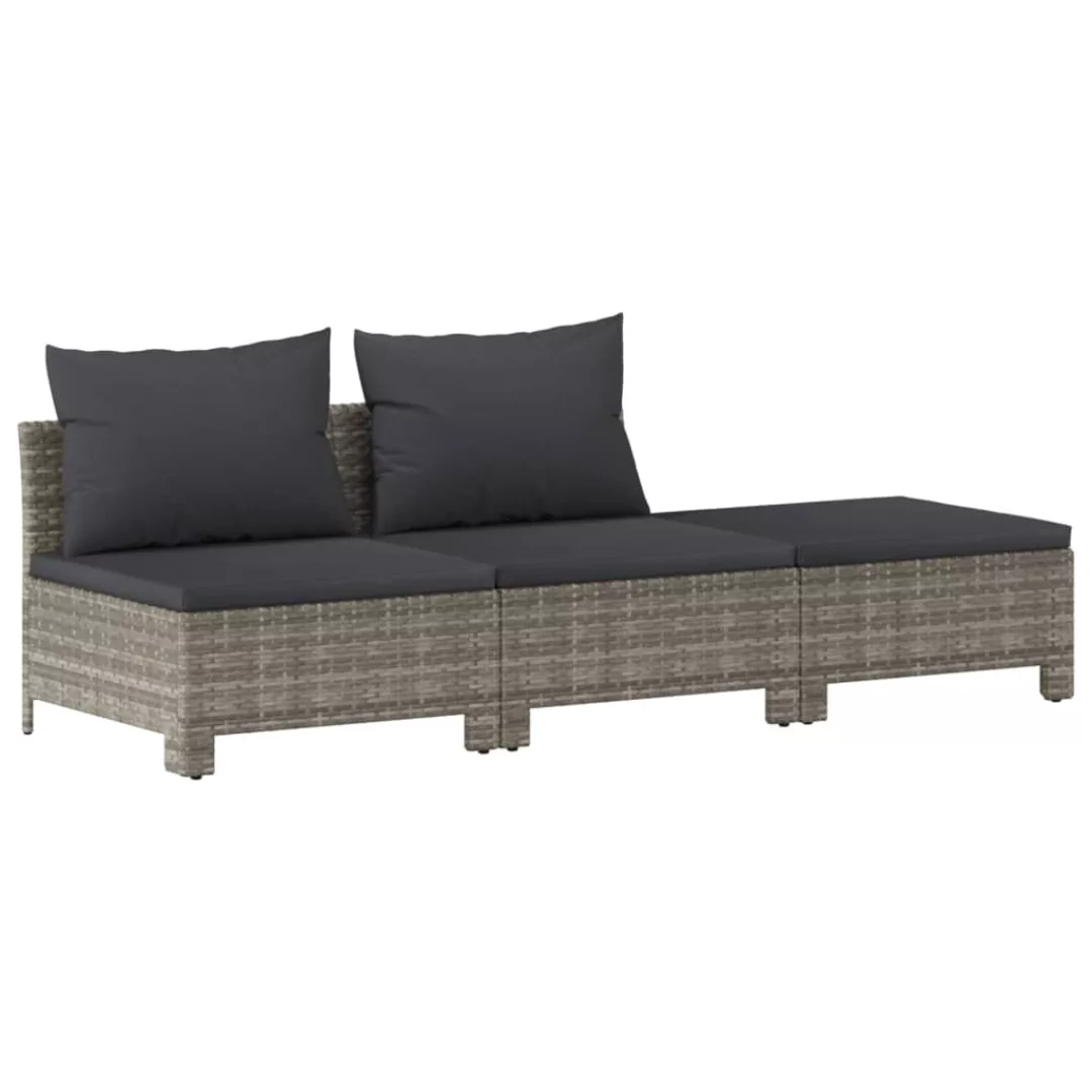 Vidaxl 3-tlg. Garten-lounge-set Mit Kissen Grau Poly Rattan günstig online kaufen