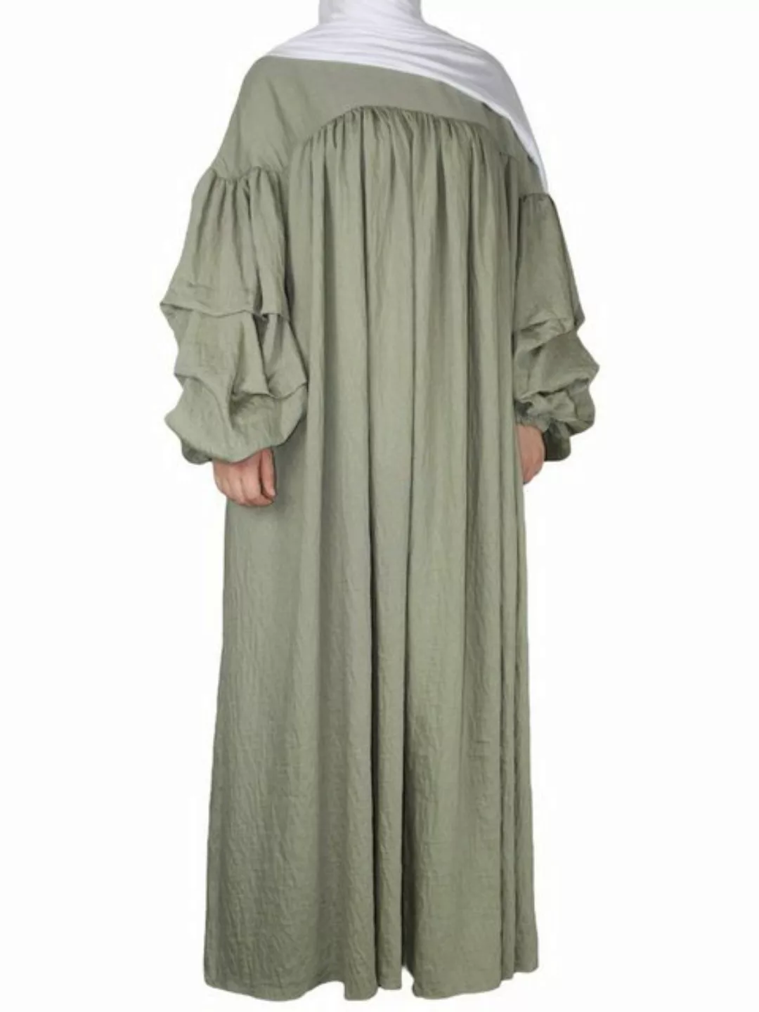 Aymasal Maxikleid Oversized Ballonärmel Leinenabaya mit Rüschenärmel Amira günstig online kaufen