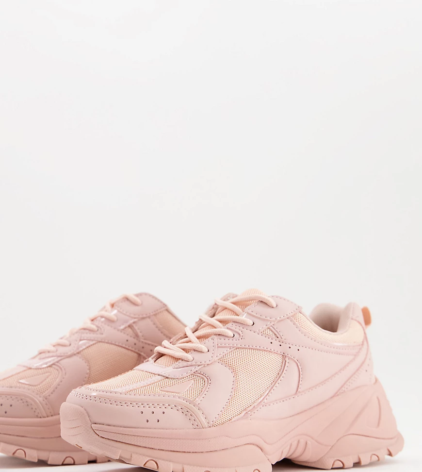 ASOS DESIGN Wide Fit – Dorri – Sneaker mit dicker Sohle in Staubrosa-Neutra günstig online kaufen