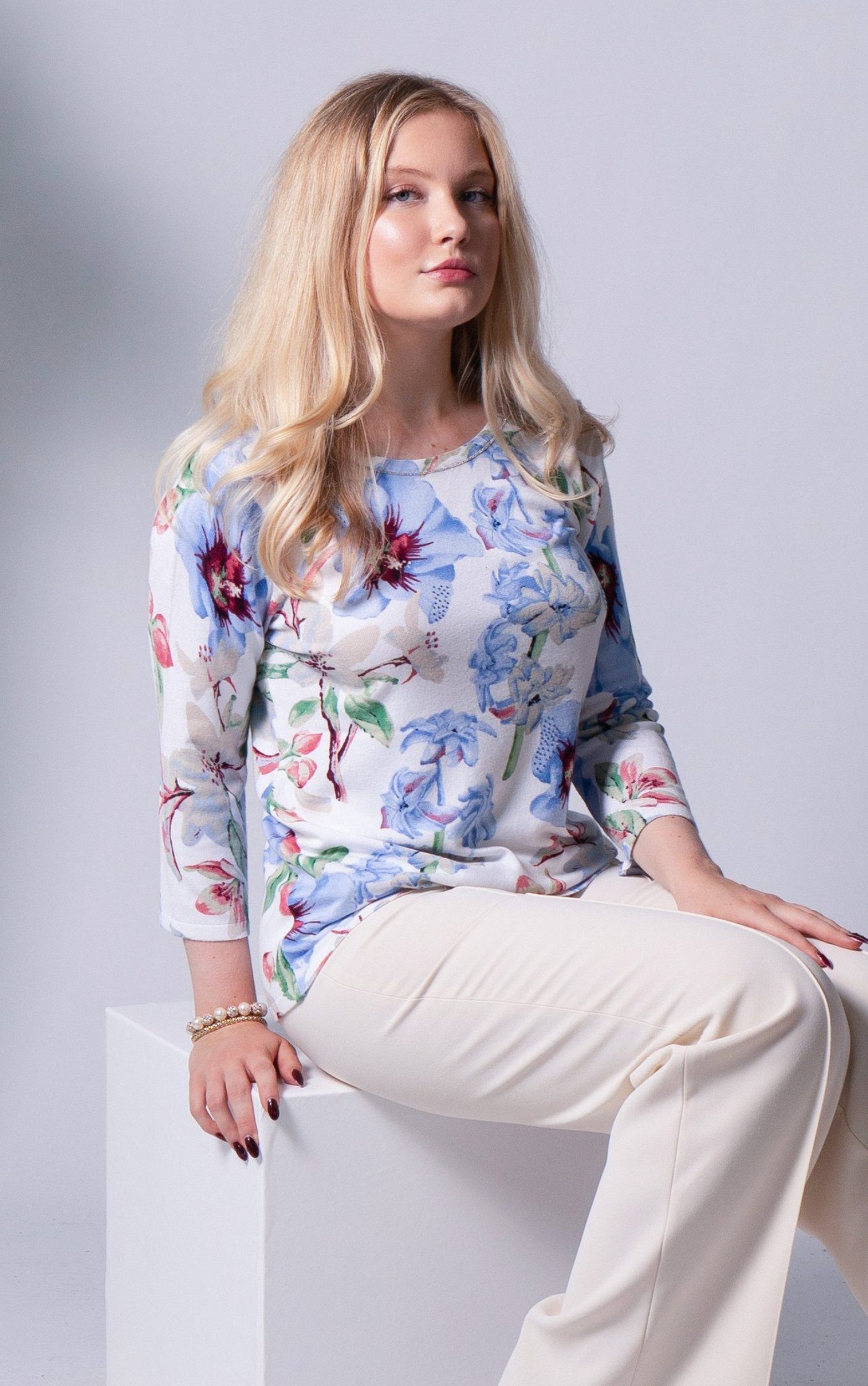 Passioni 3/4 Arm-Pullover mit Pastell Blumenprint günstig online kaufen