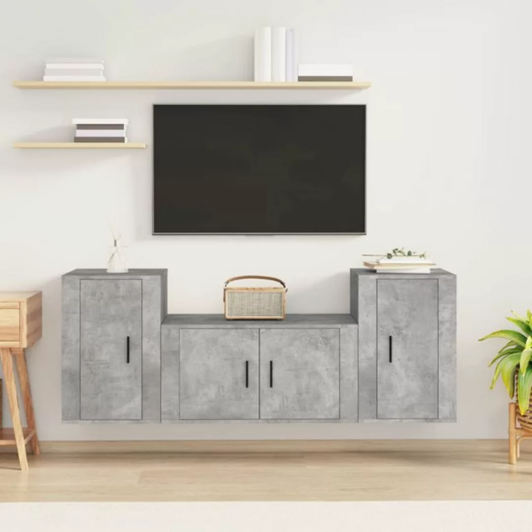 vidaXL TV-Schrank 3-tlg TV-Schrank-Set Betongrau Spanplatte TV-Lowboard Fer günstig online kaufen