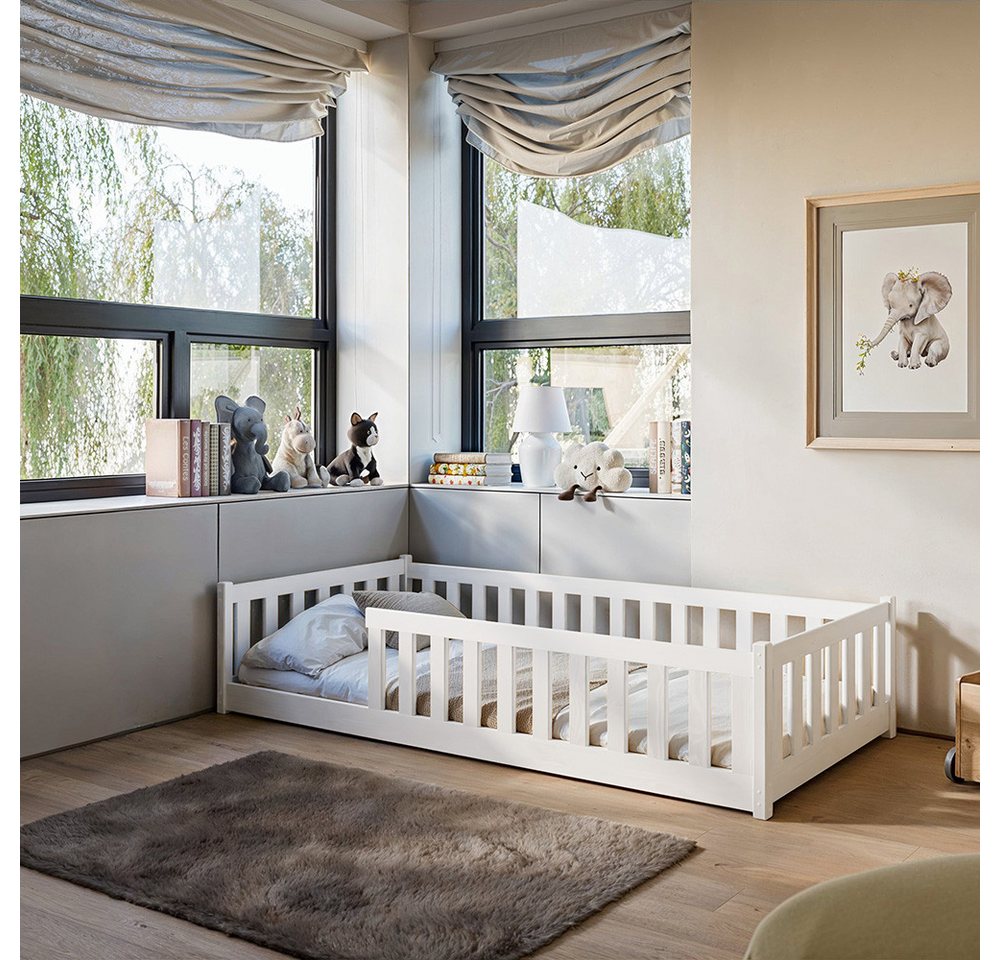 Lomadox Kinderbett KANGRU-162, Kiefer weiß, Kinderzimmer Bett 80x160 cm Lie günstig online kaufen