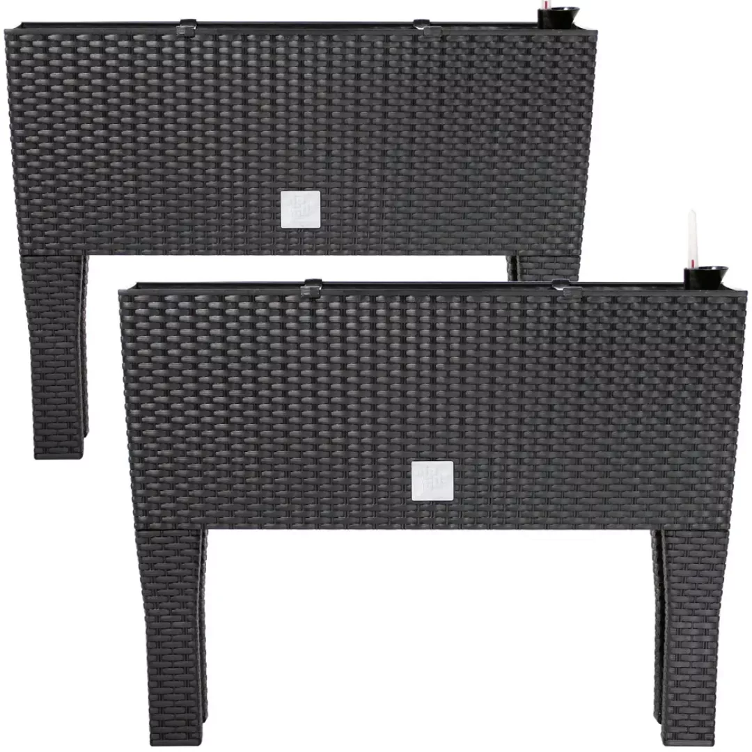 Hochbeet 2er-Set Polyrattanoptik Anthrazit 60x25x46cm Bewässerungssystem günstig online kaufen