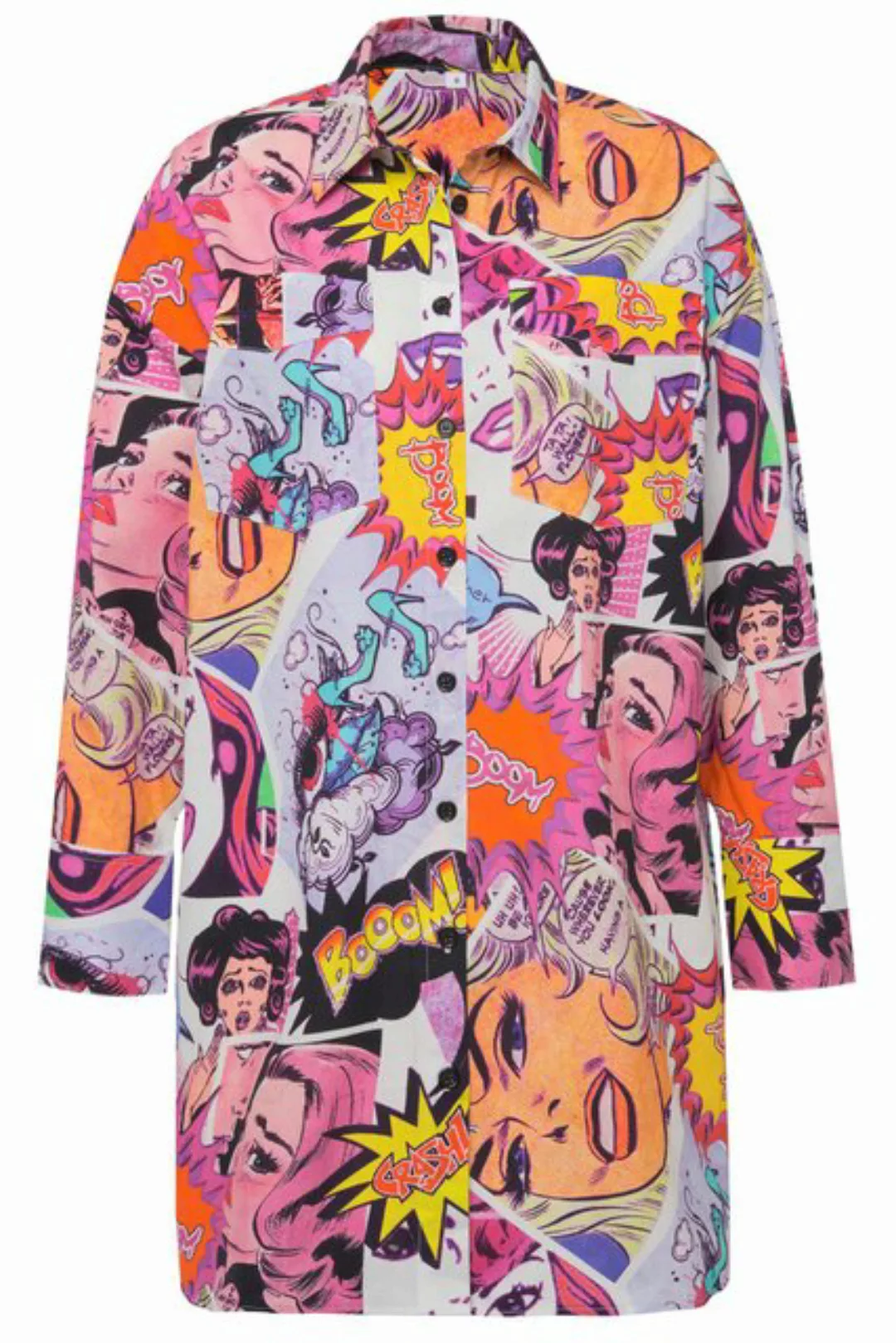 Studio Untold Hemdbluse Oversized Hemd Comicprint Knopfleiste Hemdkragen günstig online kaufen