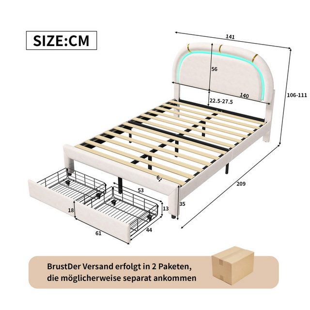 Furnishings Home Polsterbett mit 2 Schubladen + LED-Leuchten (Set, Bett), H günstig online kaufen