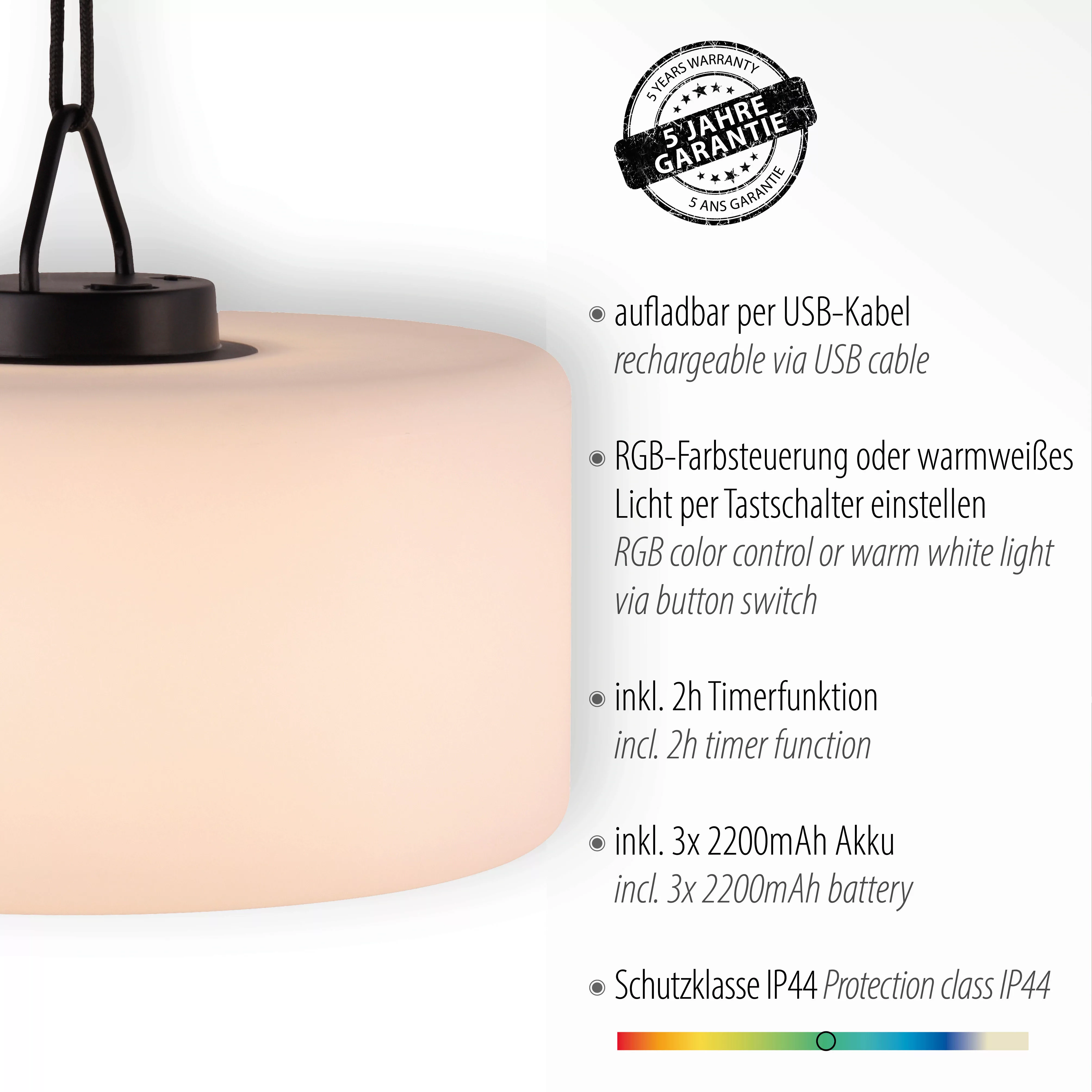 LED-Pendelleuchte Holly, akkubetrieben IP44, Ø40cm günstig online kaufen