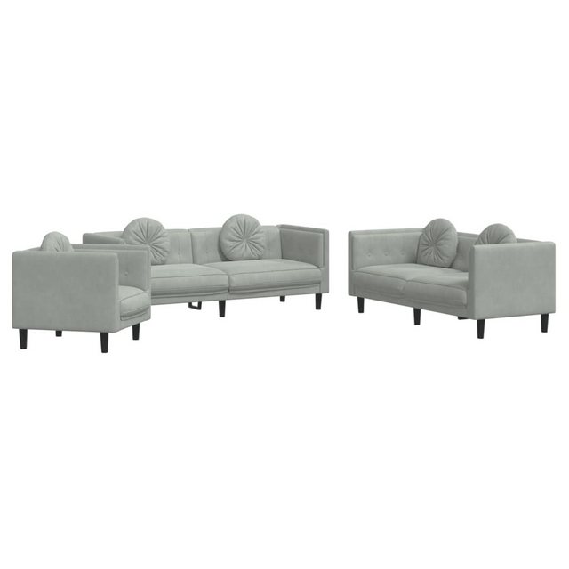 vidaXL Sofa Sofagarnitur Set mit Kissen Samt, 3-tlg., Hellgrau günstig online kaufen