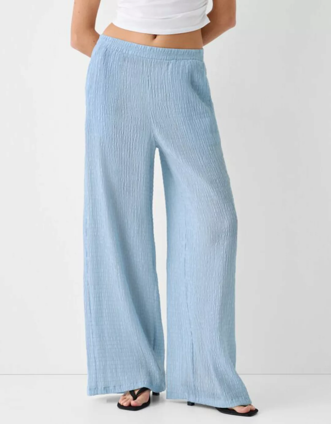 Bershka Wide-Leg-Hose Mit Waffelstruktur Damen S Hellblau günstig online kaufen