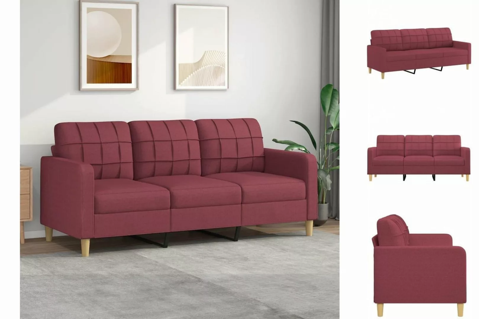 vidaXL Sofa 3-Sitzer Sofa Couch Möbel Weinrot 180 cm Stoff günstig online kaufen