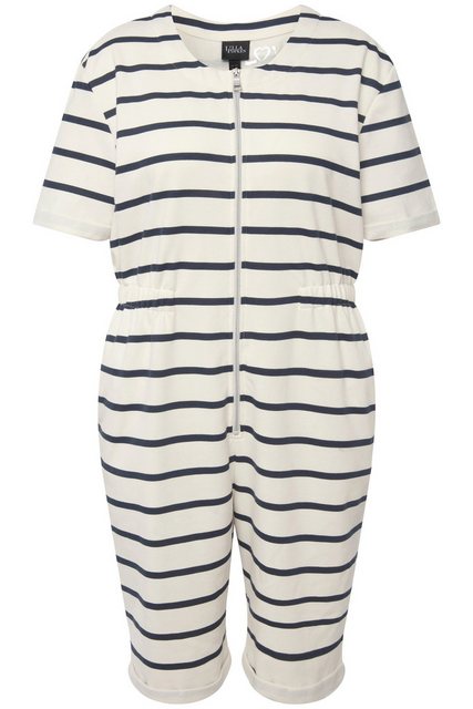 Ulla Popken Overall Loungewear-Jumpsuit Ringel Rundhals Zipper Halbarm günstig online kaufen