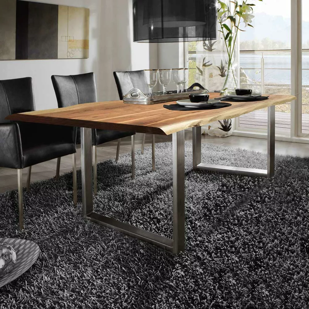 Tisch aus Akazie Massivholz und Stahl Baumkante günstig online kaufen