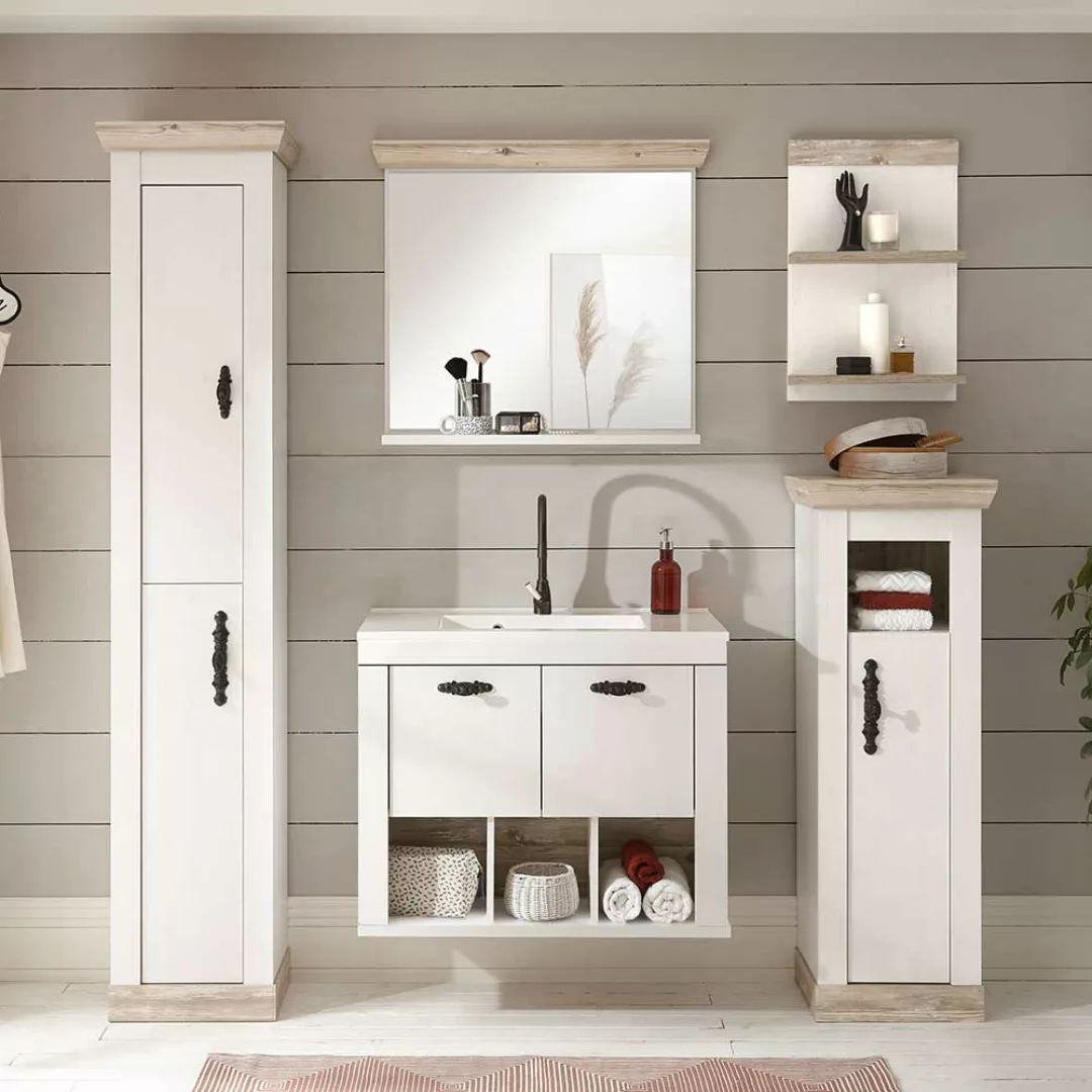 Badezimmer Kombination in Weiß Pinienfarben (fünfteilig) günstig online kaufen