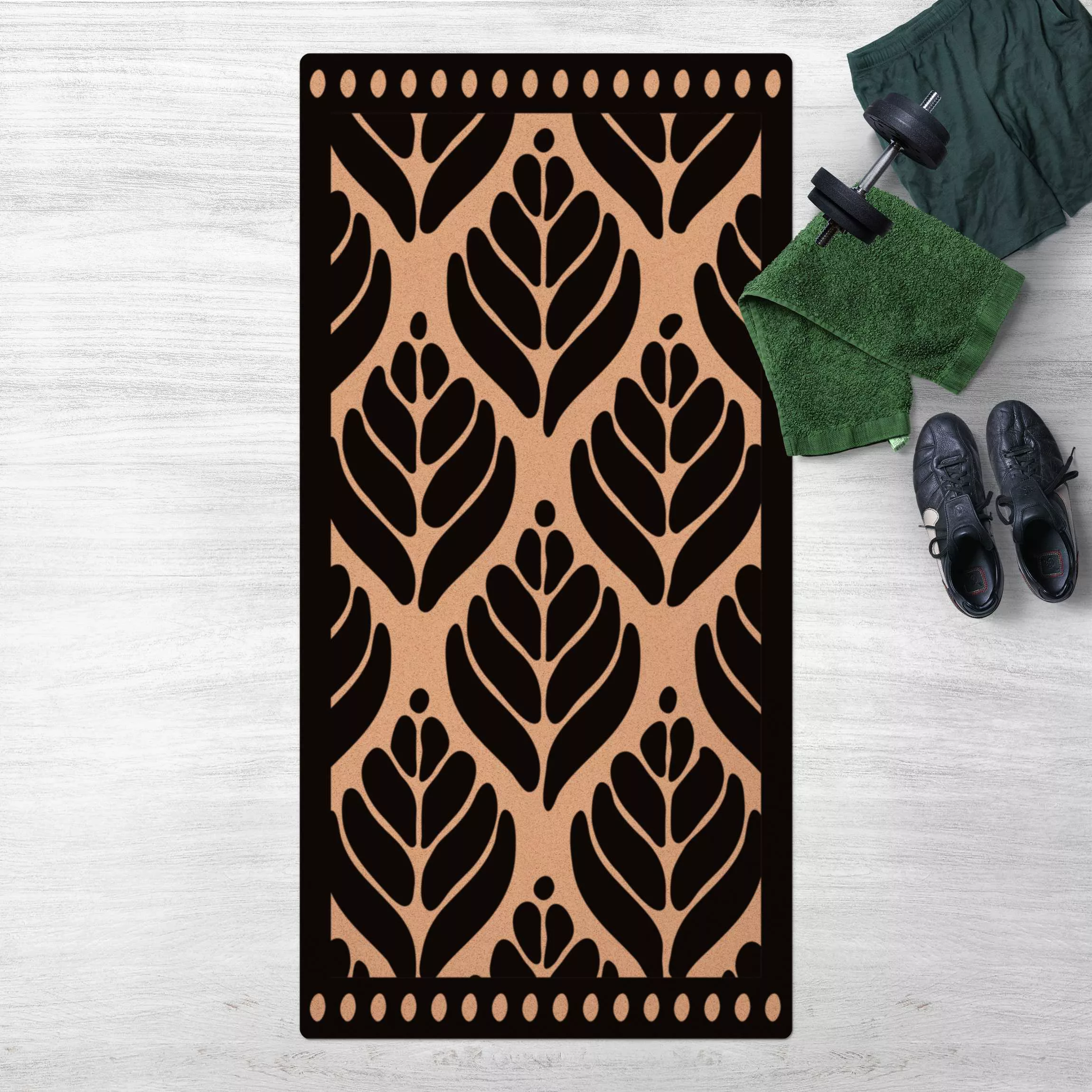 Kork-Teppich Stilisierte Palmenblätter mit Balken günstig online kaufen
