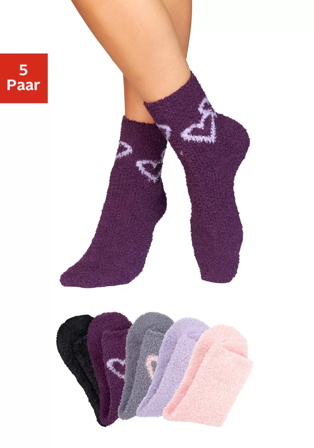 Lavana Kuschelsocken, (Packung, 5 Paar), mit Herzen am Bund günstig online kaufen