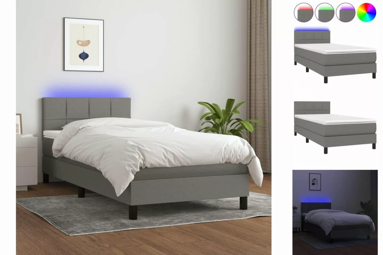 vidaXL Bettgestell Boxspringbett mit Matratze LED Dunkelgrau 100x200 cm Sto günstig online kaufen