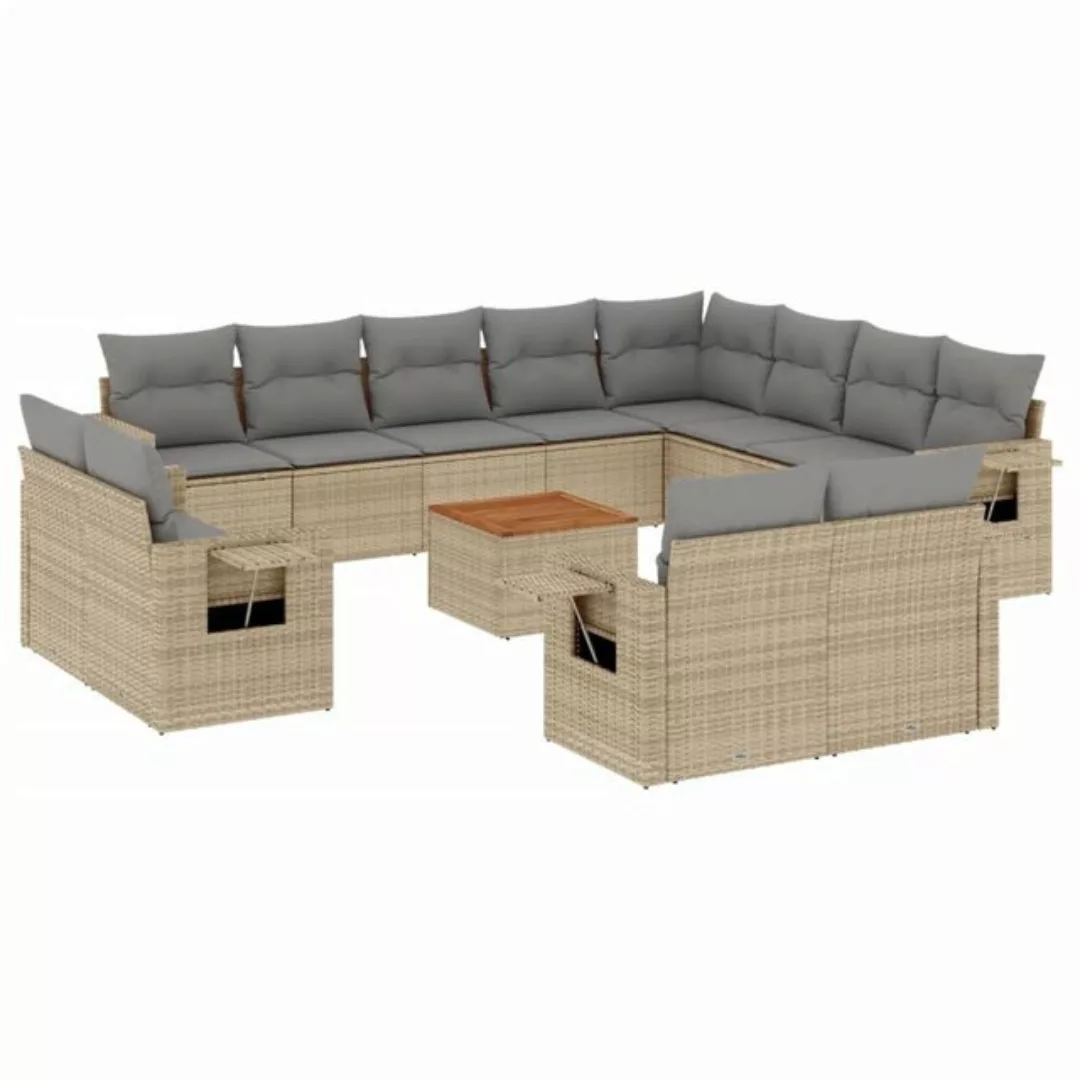 vidaXL Sofaelement 13-tlg. Garten-Sofagarnitur mit Kissen Beige Poly Rattan günstig online kaufen