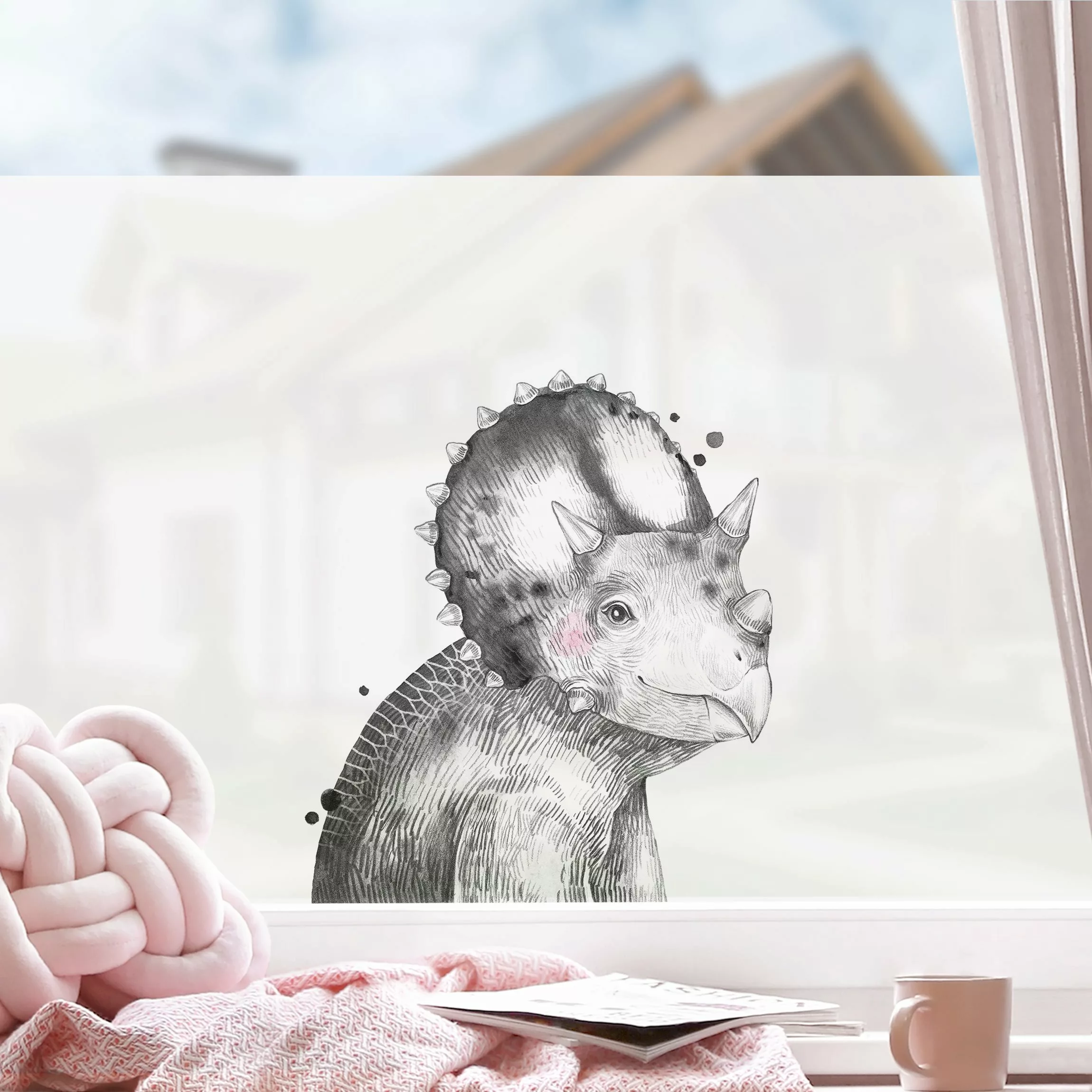 Fensterfolie Dino Zeichnung - Triceratops günstig online kaufen