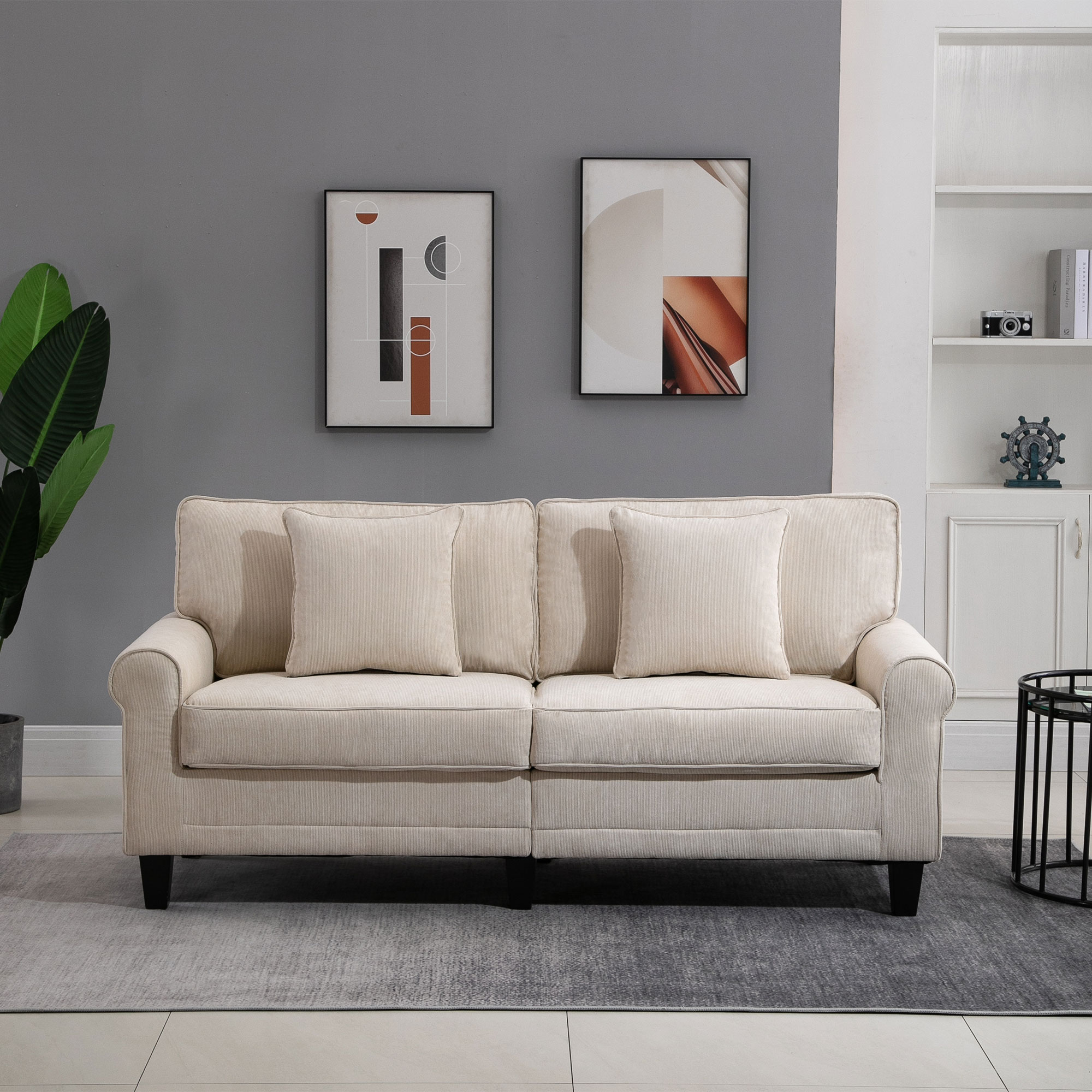 HOMCOM 3-Sitzer-Sofa aus Ripsveloursstoff, 197 cm, mit gepolsterten Armlehn günstig online kaufen