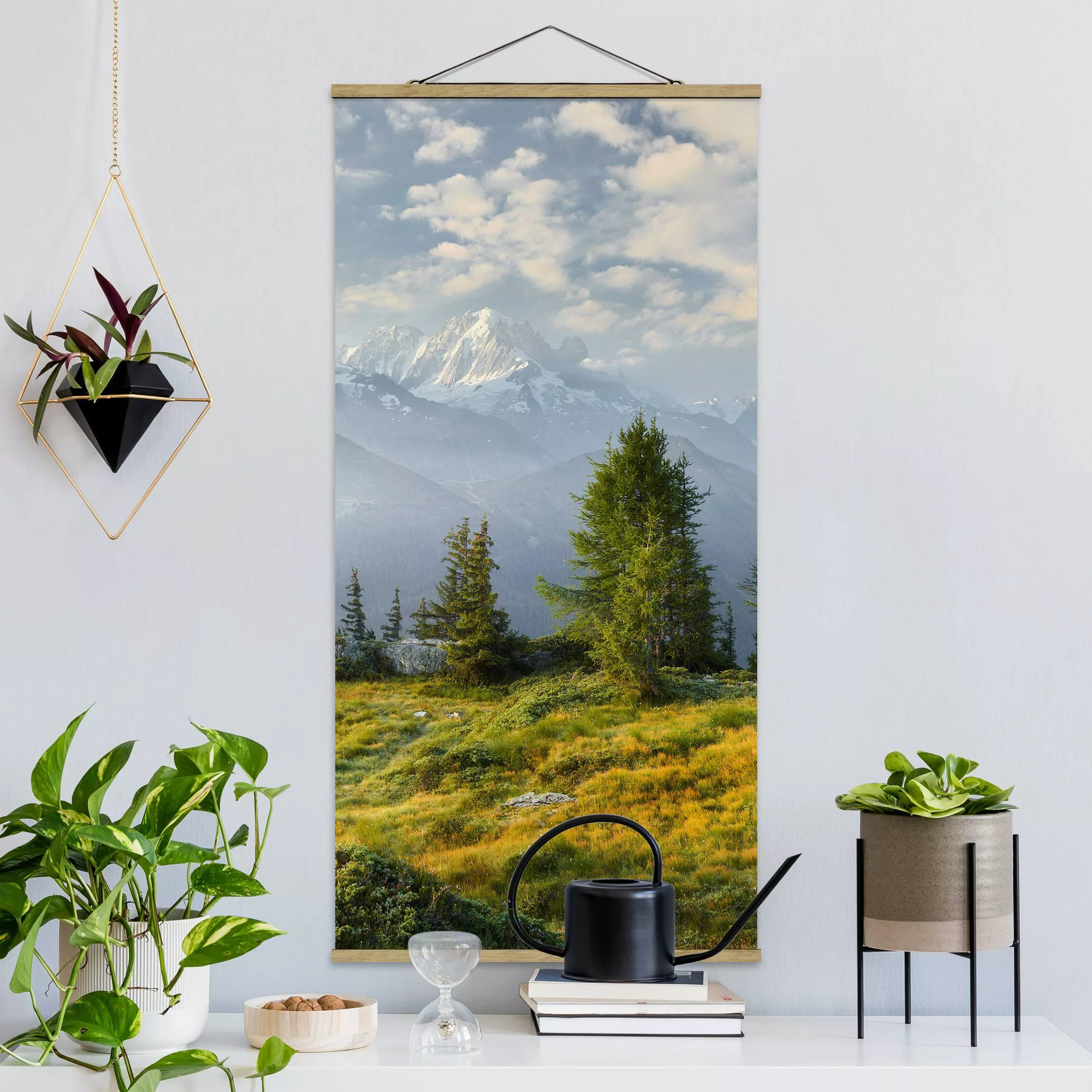 Stoffbild Berge mit Posterleisten - Hochformat Émosson Wallis Schweiz günstig online kaufen