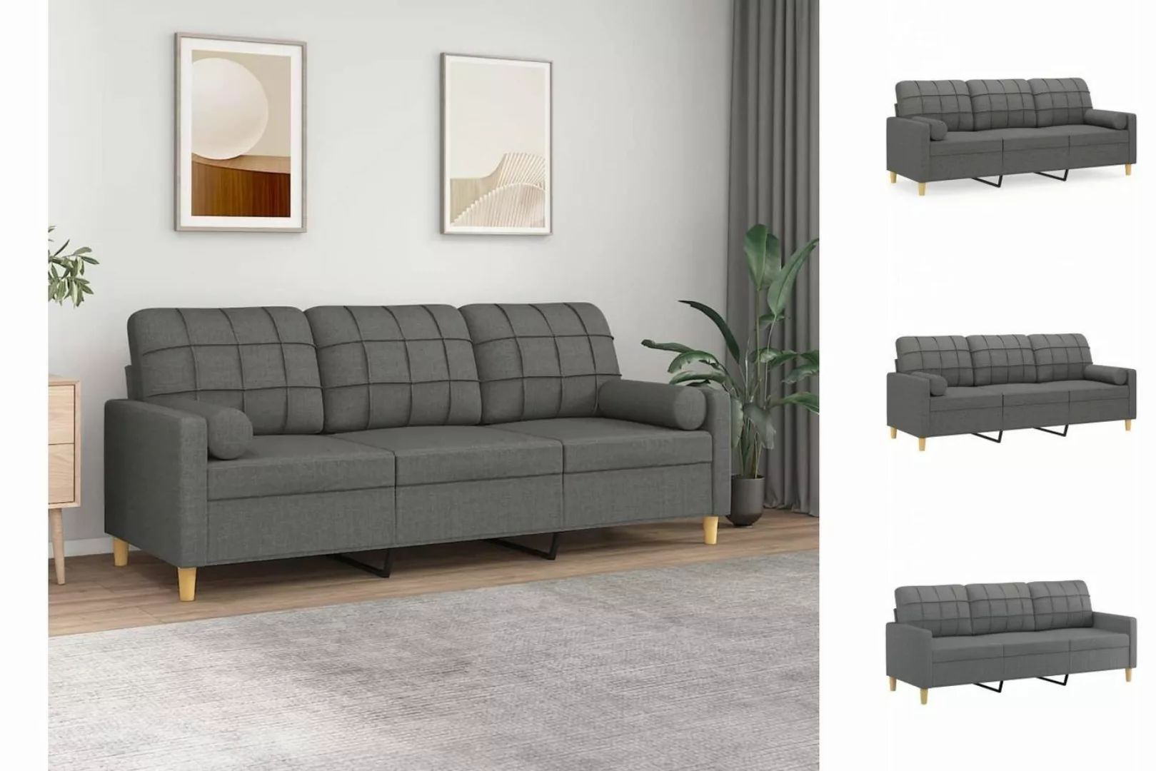 vidaXL Sofa 3-Sitzer-Sofa mit Zierkissen Dunkelgrau 180 cm Stoff günstig online kaufen