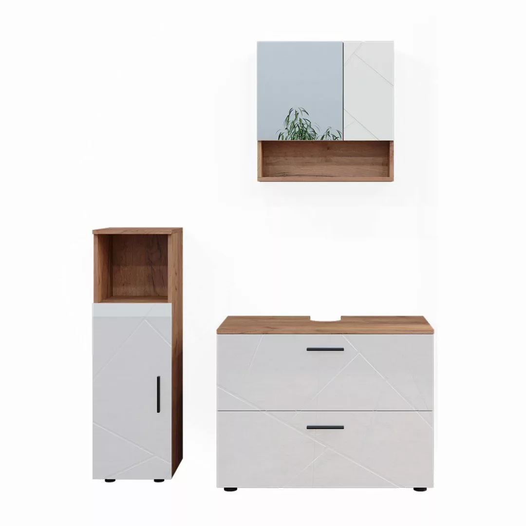 Vicco Badmöbel-Set Irma, Eiche/Weiß Hochglanz, 3 günstig online kaufen