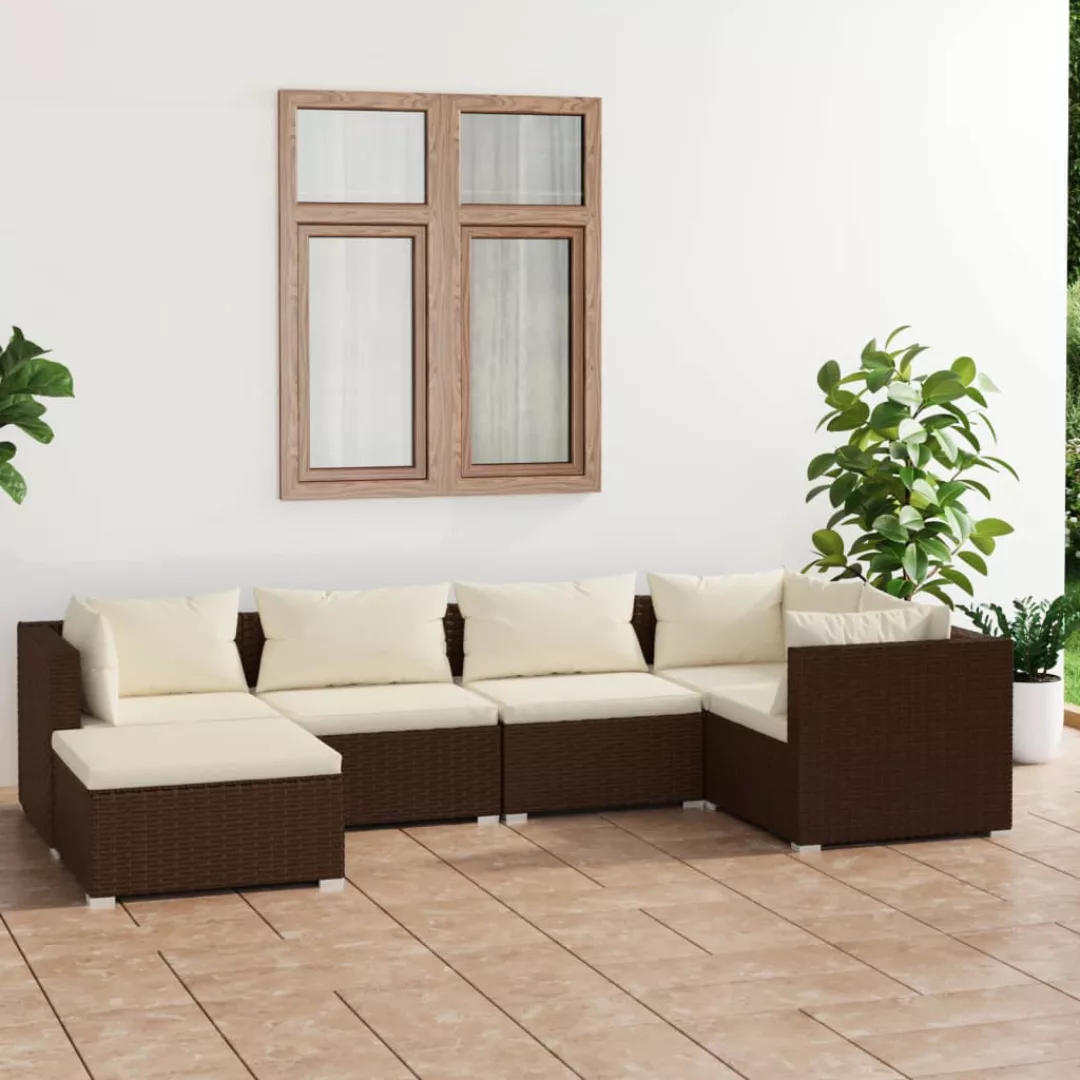 Vidaxl 6-tlg. Garten-lounge-set Mit Kissen Poly Rattan Braun günstig online kaufen