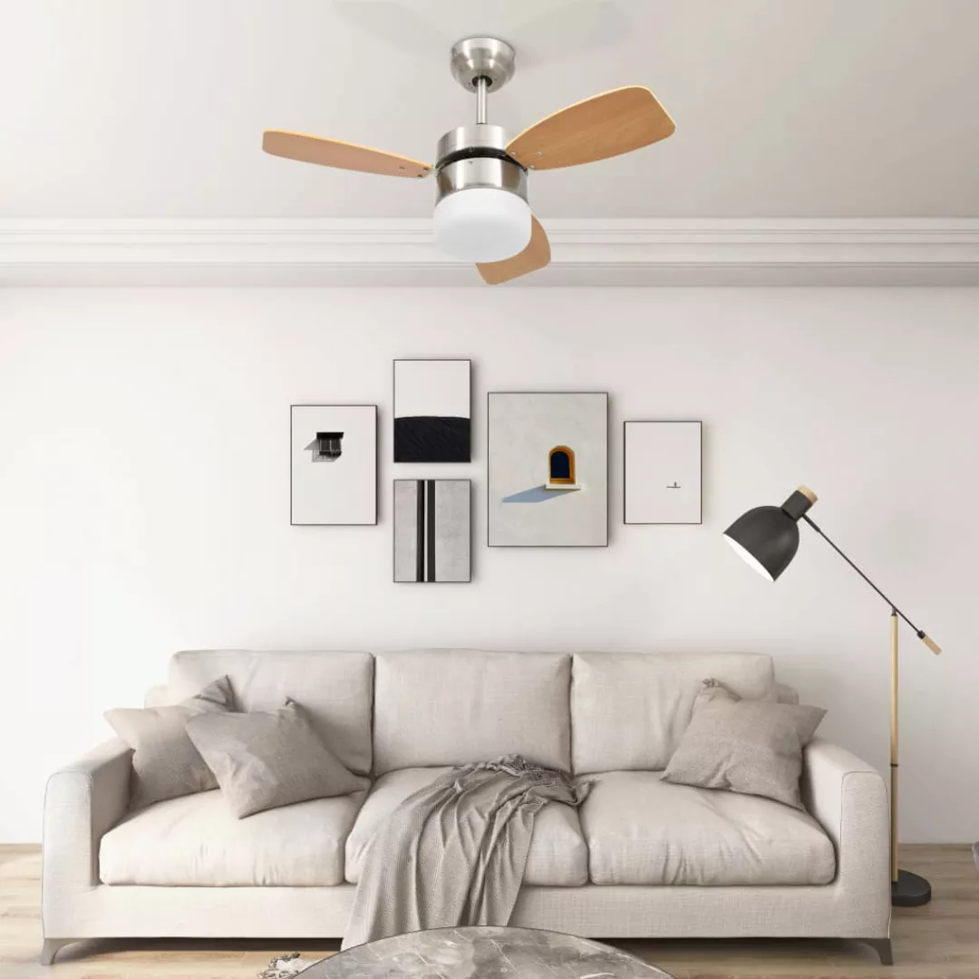 Deckenventilator Mit Lampe Und Fernbedienung 76 Cm Hellbraun günstig online kaufen