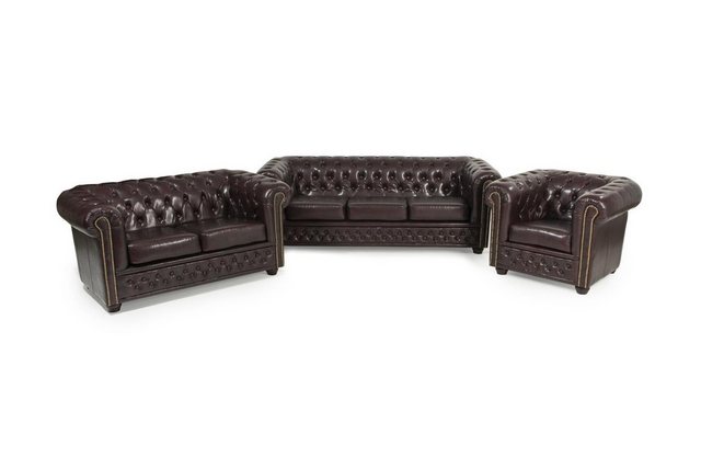 Xlmoebel Sofa Ledercouch-Set mit 3+2+1 Sitzen im Chesterfield-Stil, Hergest günstig online kaufen