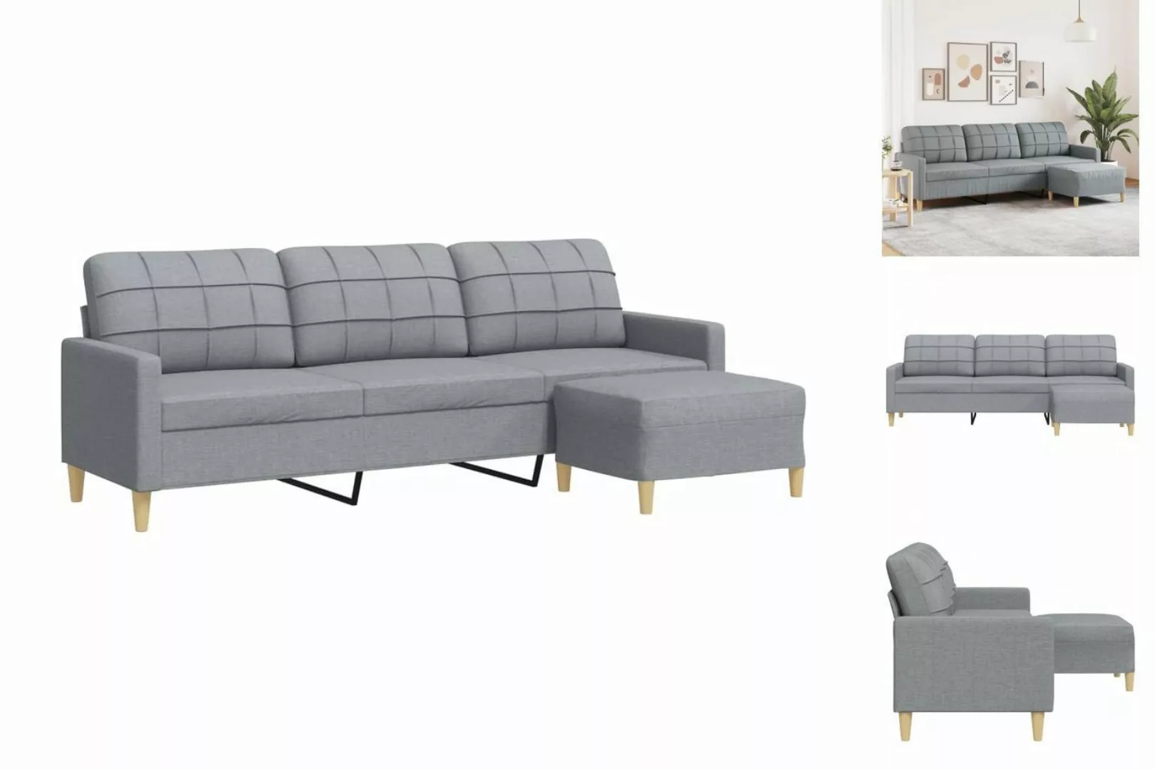 vidaXL Sofa 3-Sitzer-Sofa mit Hocker Hellgrau 210 cm Stoff günstig online kaufen