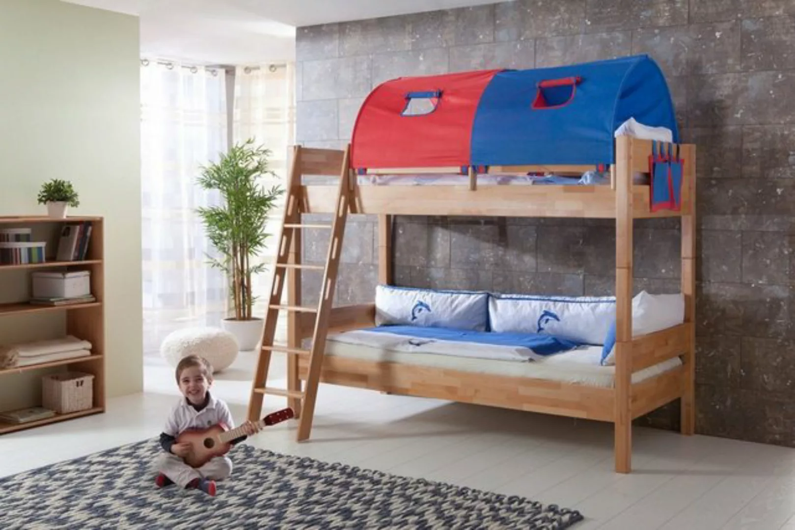 Natur24 Kinderbett Etagenbett Steffan Buche massiv Natur lackiert Bett mit günstig online kaufen