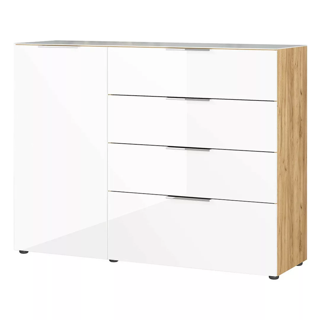 Sideboard 134 cm breit in weiß mit Eiche, OXFORD-01 günstig online kaufen