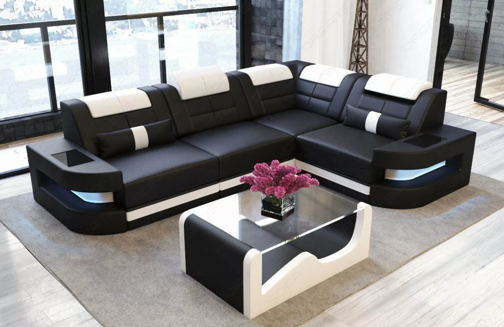 Sofa Dreams Ecksofa Ledersofa Como L Form Mini, Designersofa, Sofa mit Bele günstig online kaufen