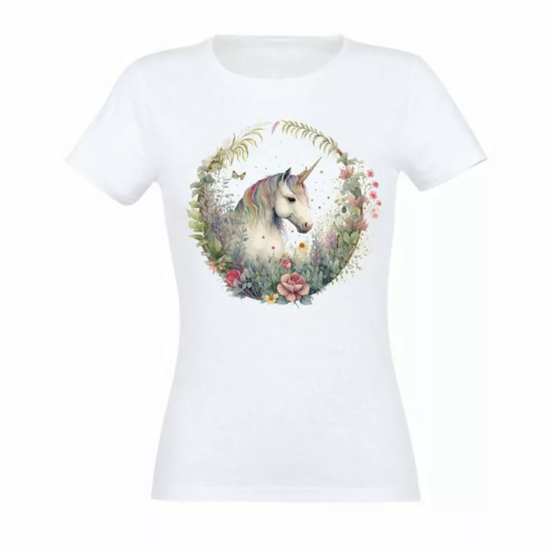 Banco T-Shirt Banco Unicorn T-Shirt mit Unicorn im Kranz Druck Damen Sommer günstig online kaufen