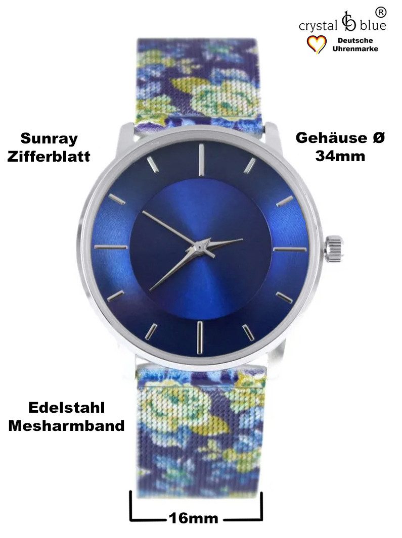 crystal blue Quarzuhr Damenuhr analog Milanaise günstig online kaufen