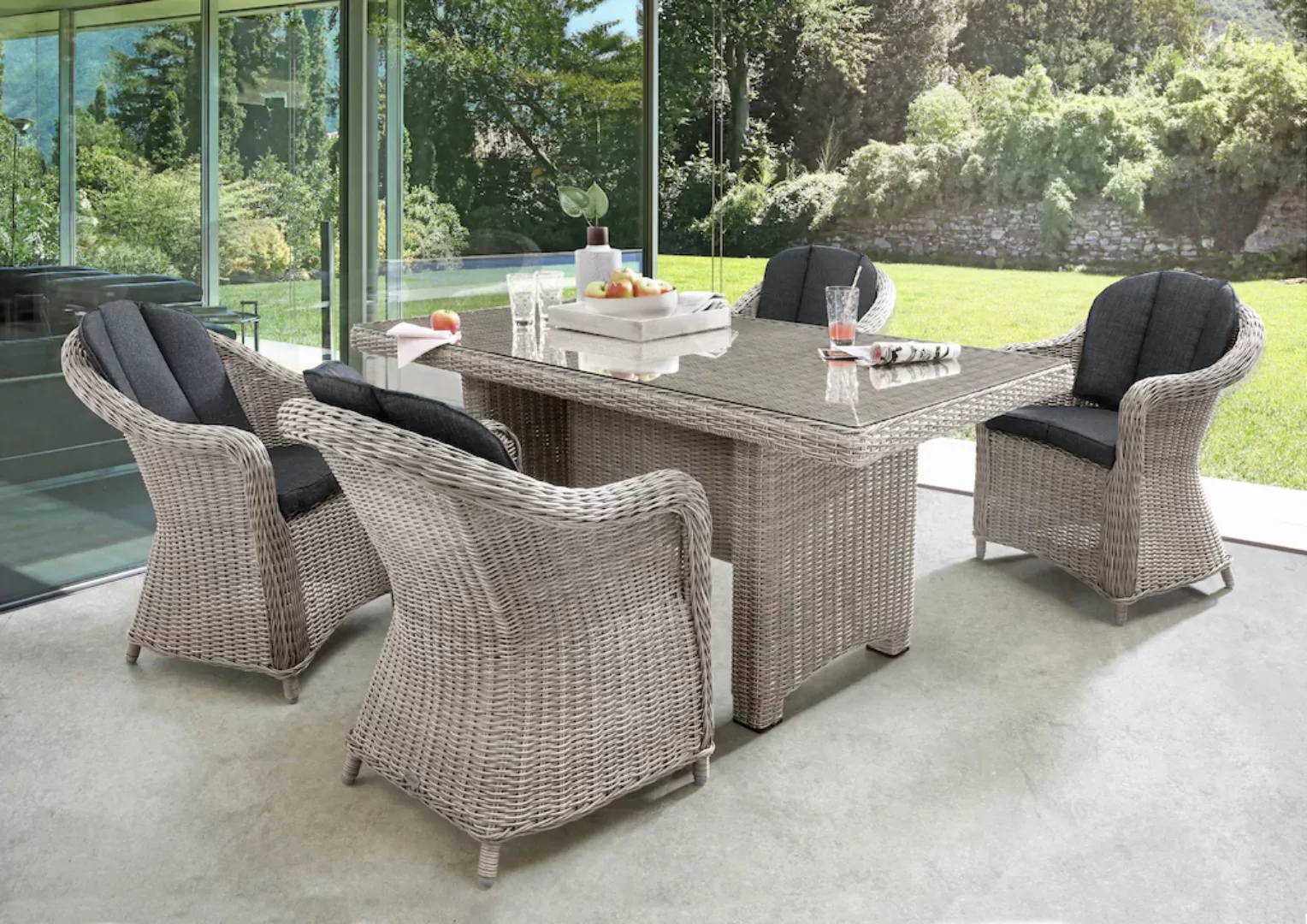 Destiny Garten-Essgruppe "MALAGA LUNA", (Set, 13 tlg.), Polyrattan, 4 Sesse günstig online kaufen