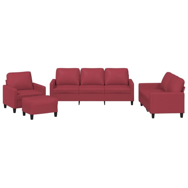 vidaXL Sofa Sofagarnitur mit Kissen Kunstleder, Standard + Fußhocker, Rot günstig online kaufen