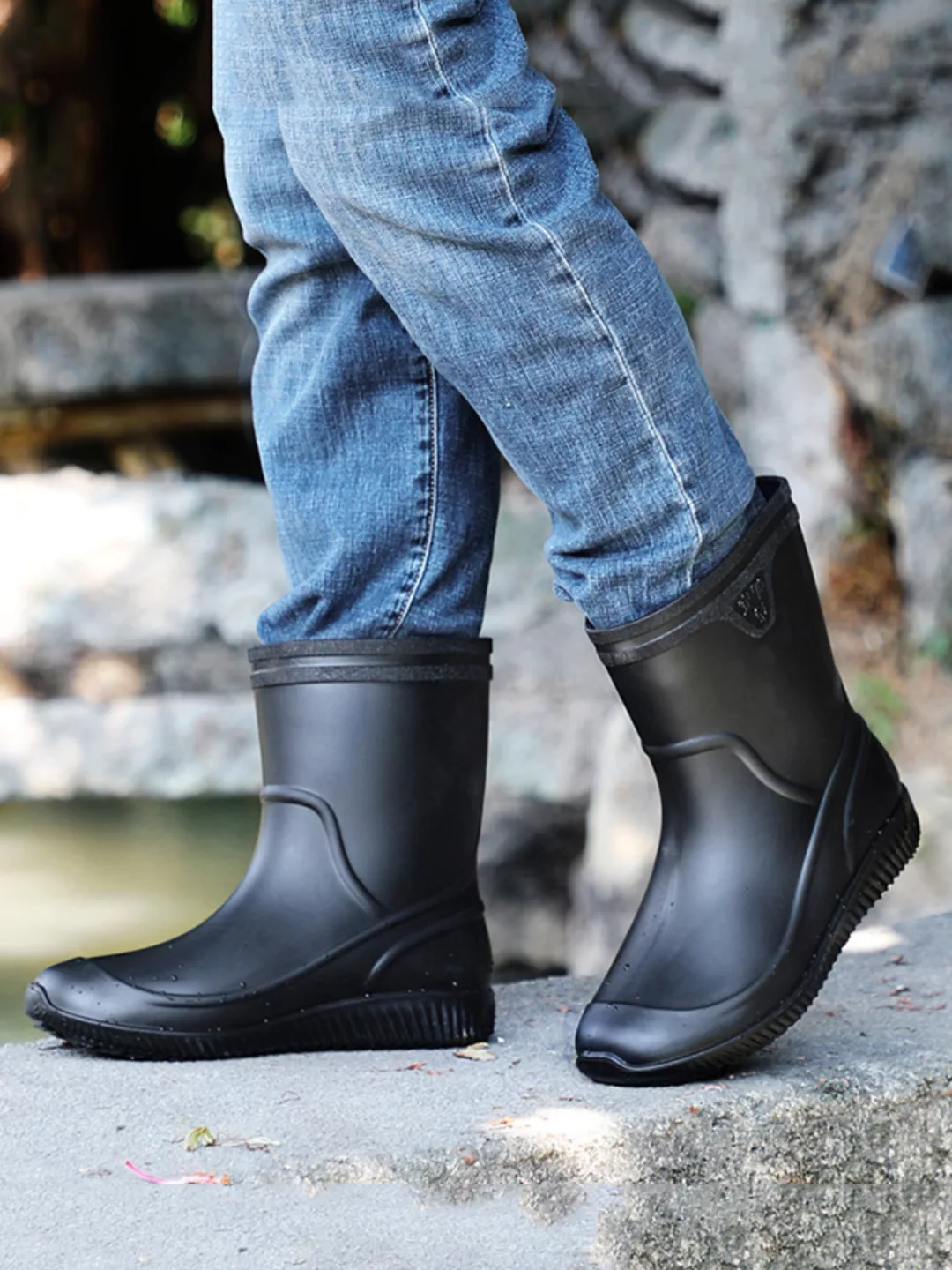 Herren Rutschfester Komfort Soft Mittlerer Wadenregen Stiefel günstig online kaufen