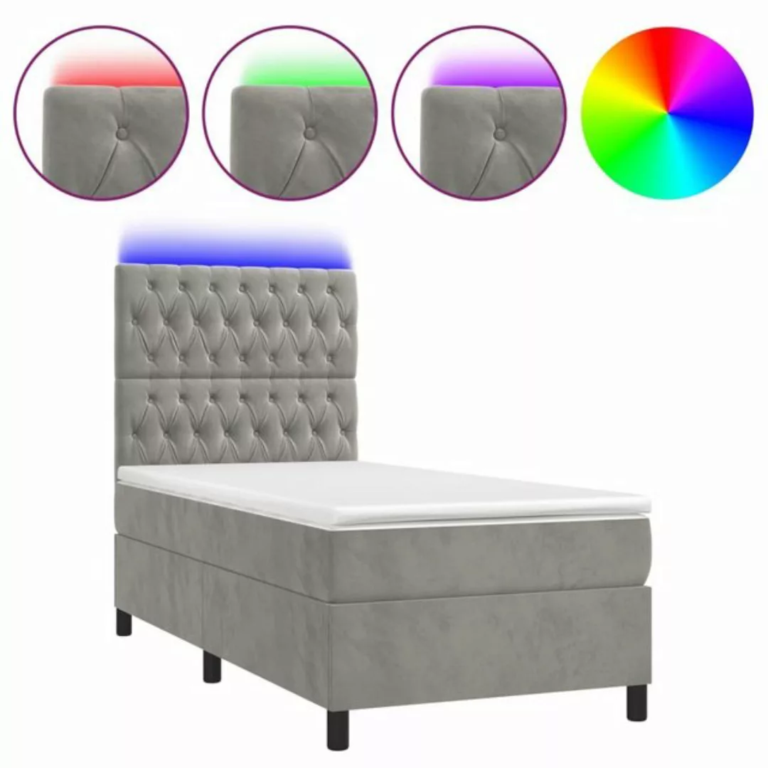 vidaXL Boxspringbett Boxspringbett mit Matratze LED Hellgrau 90x190 cm Samt günstig online kaufen