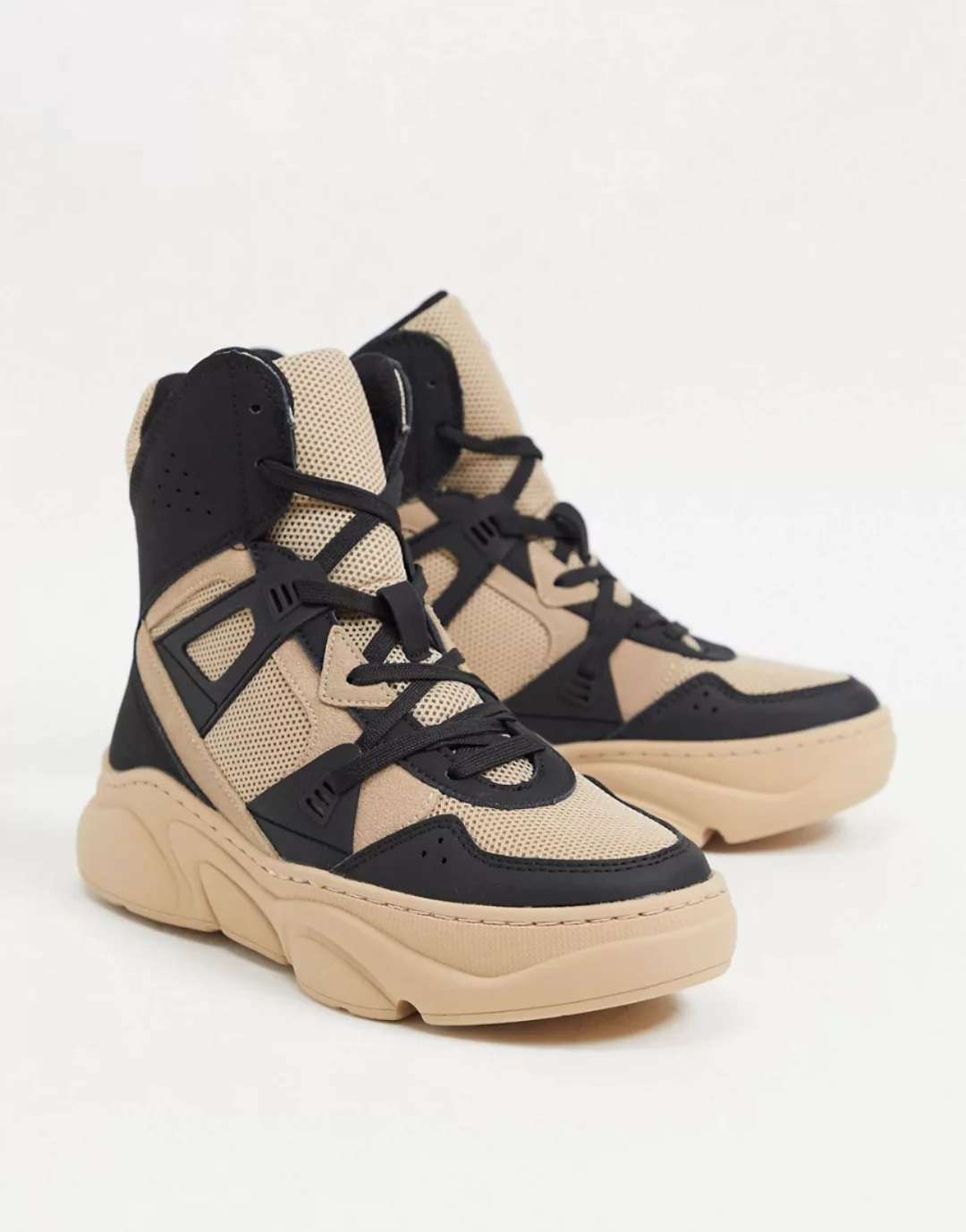 ASOS DESIGN – Dufa – Hohe Sneaker in Beige und Schwarz-Neutral günstig online kaufen