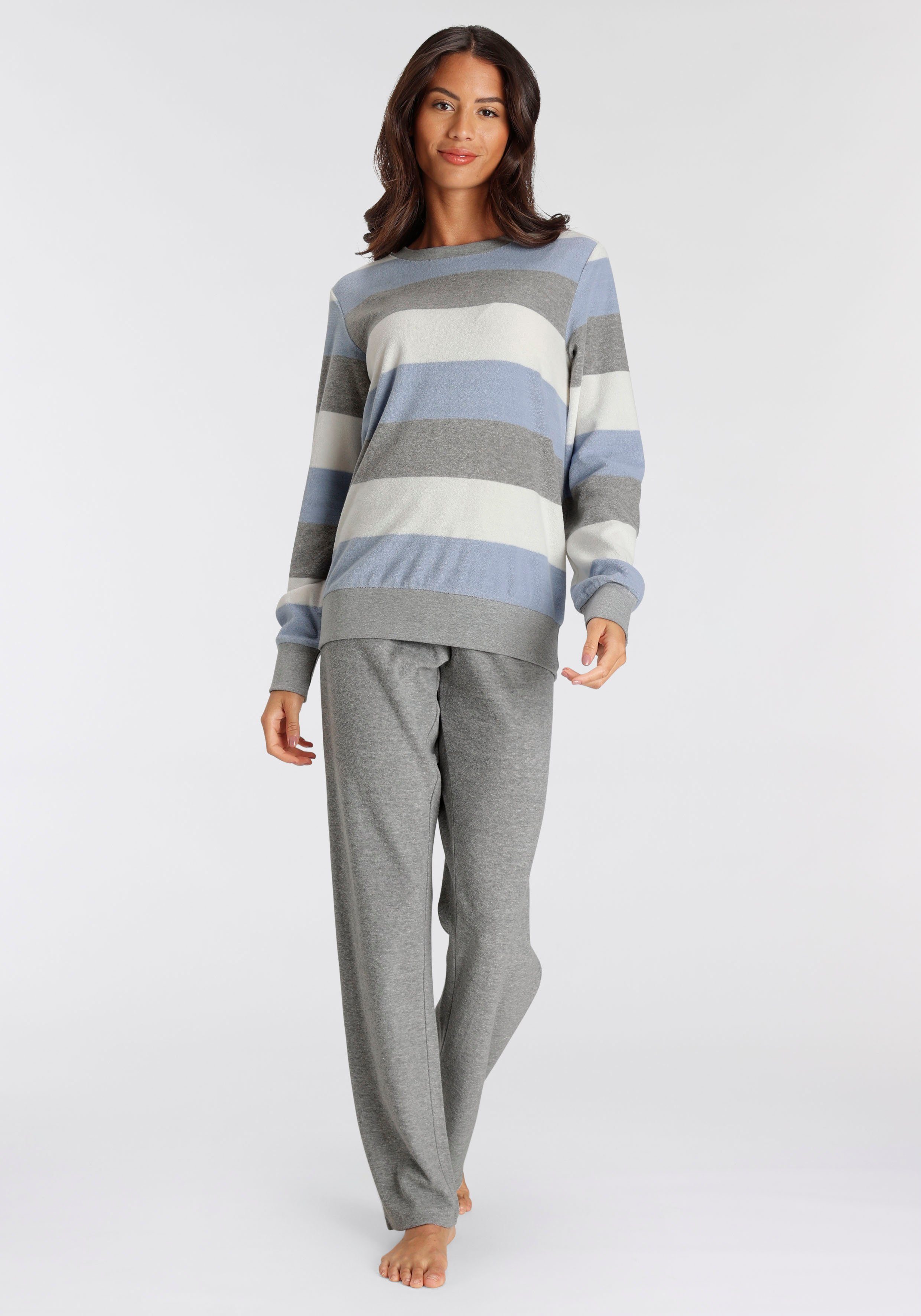 Vivance Dreams Pyjama, (2 tlg.), aus weichem Frottée mit Streifen und Herze günstig online kaufen
