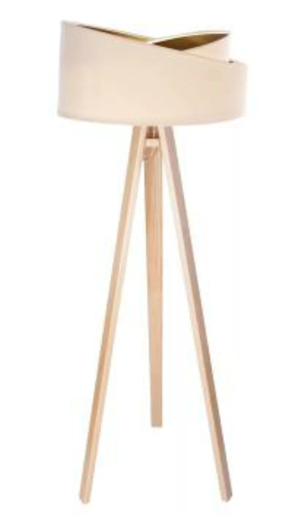Stehlampe Wohnzimmer Creme Gold Holz Dreibein 145cm günstig online kaufen