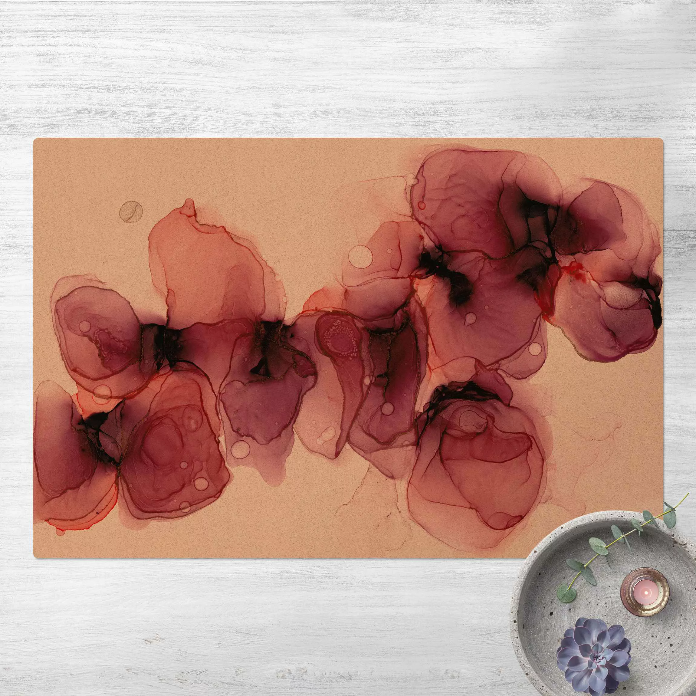 Kork-Teppich Wilde Blüten in Violett und Gold günstig online kaufen