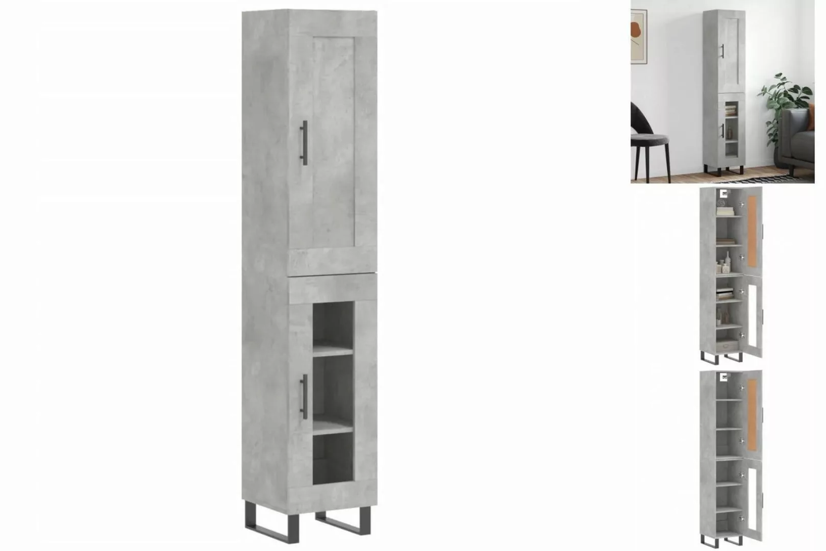 vidaXL Vitrine Highboard Betongrau 34,5x34x180 cm Spanplatte Glas Vitrine günstig online kaufen