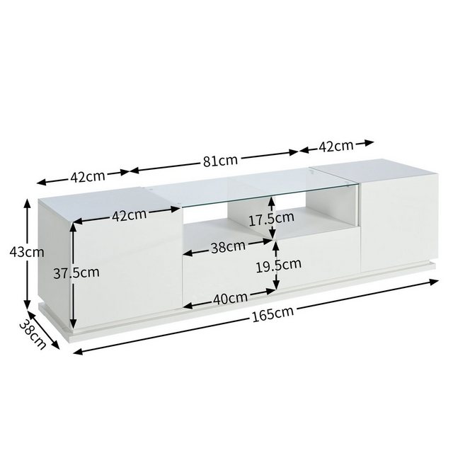 REDOM TV-Schrank Lowboard hochglanz (1-St) mit Glastischplatte und LED,mit günstig online kaufen