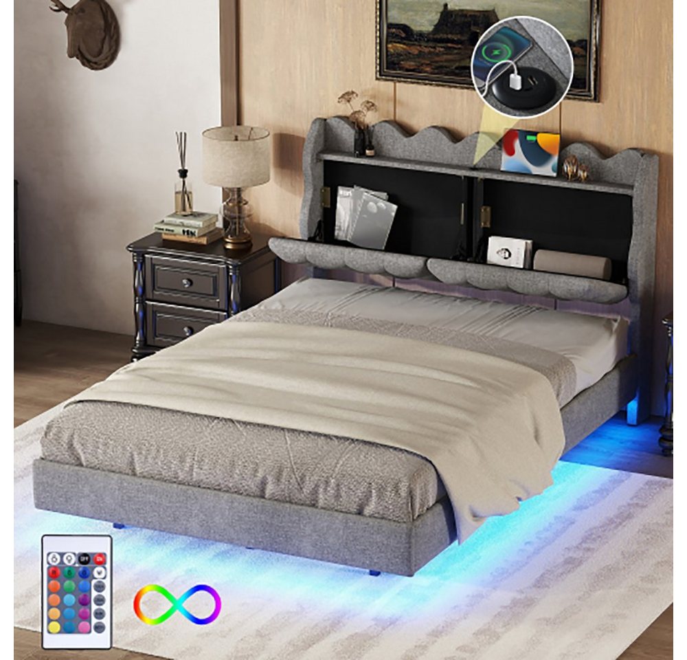 Sweiko Polsterbett (140*200cm), Doppelbett mit LED-Beleuchtung und USB-Ansc günstig online kaufen