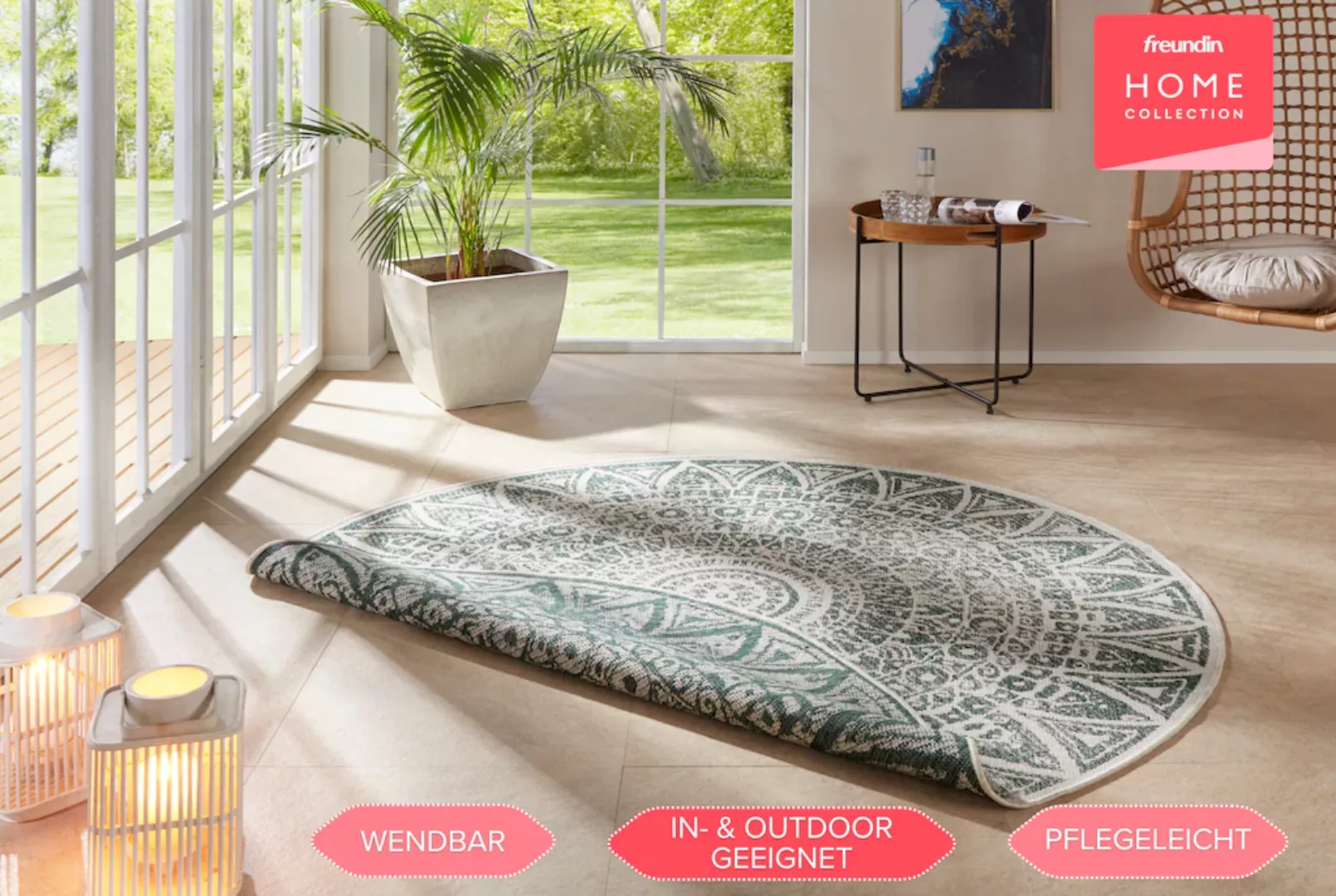 freundin Home Collection Teppich »Lilja«, rund, In-& Outdoor, Wendeteppich, günstig online kaufen