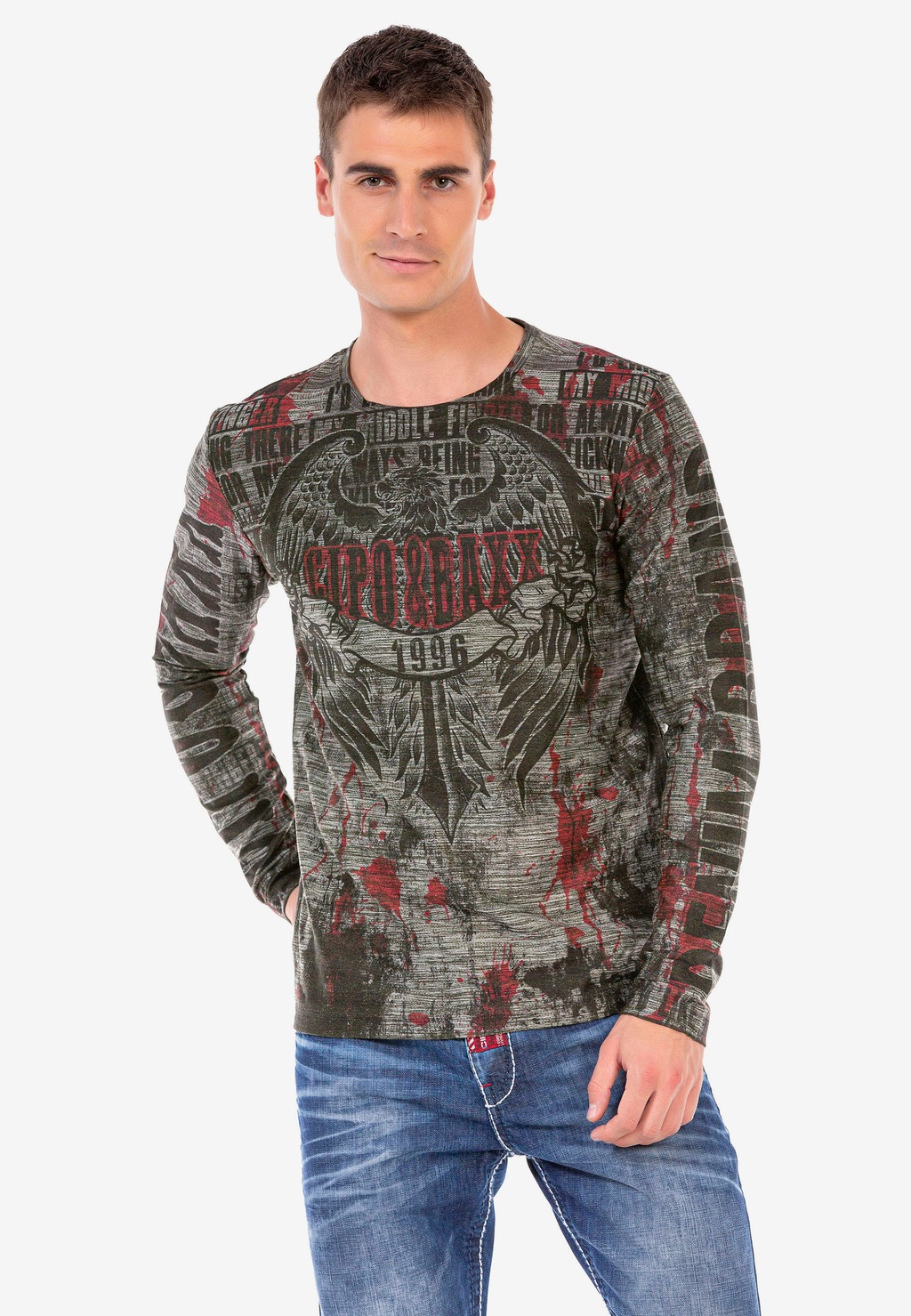 Cipo & Baxx Langarmshirt, mit coolem Allover-Print günstig online kaufen