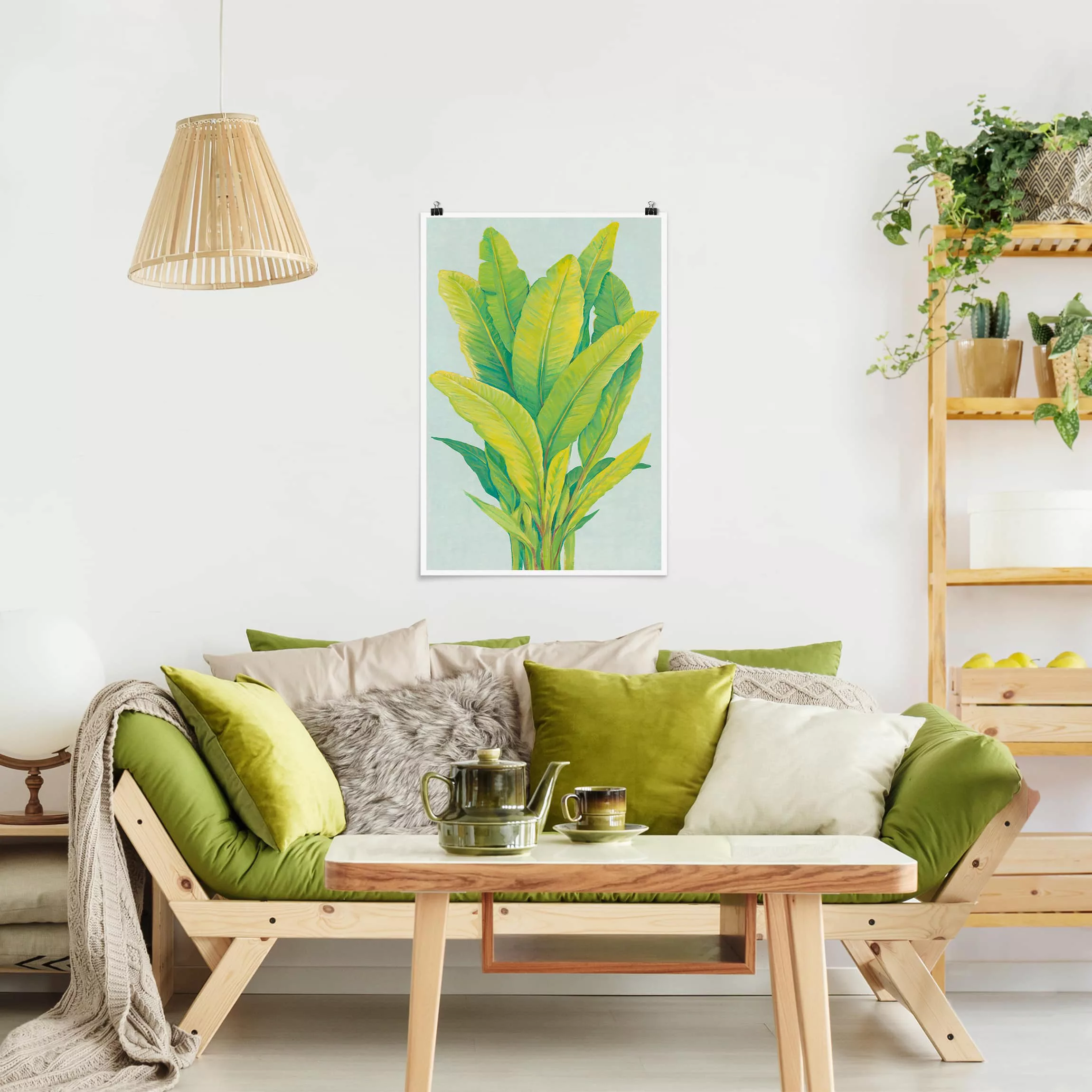 Poster Blumen - Hochformat Gelbgrüne Bananenblätter günstig online kaufen